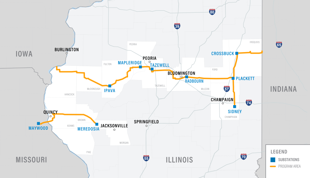 map of upgraded transmission grid in Central IL