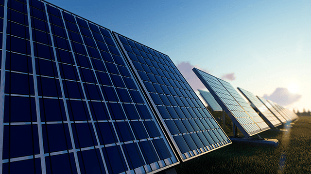 Solar panels in a field. 