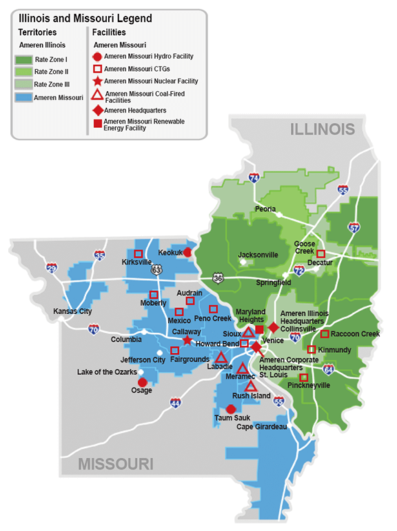 Map of Ameren Service Territory