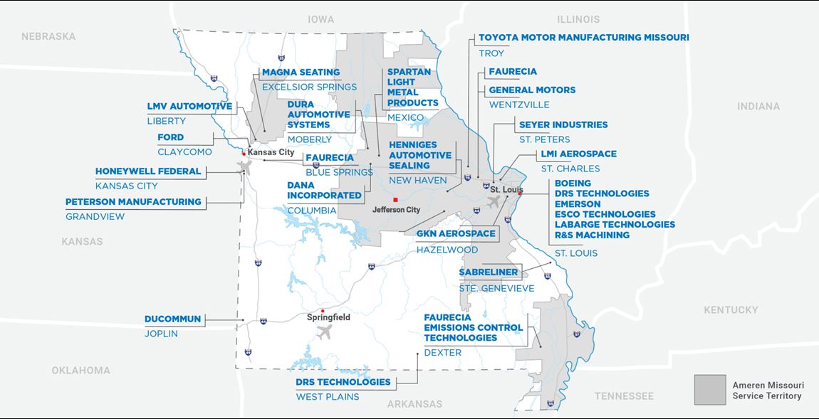 Manufacturing companies map for aerospace and automotive. 